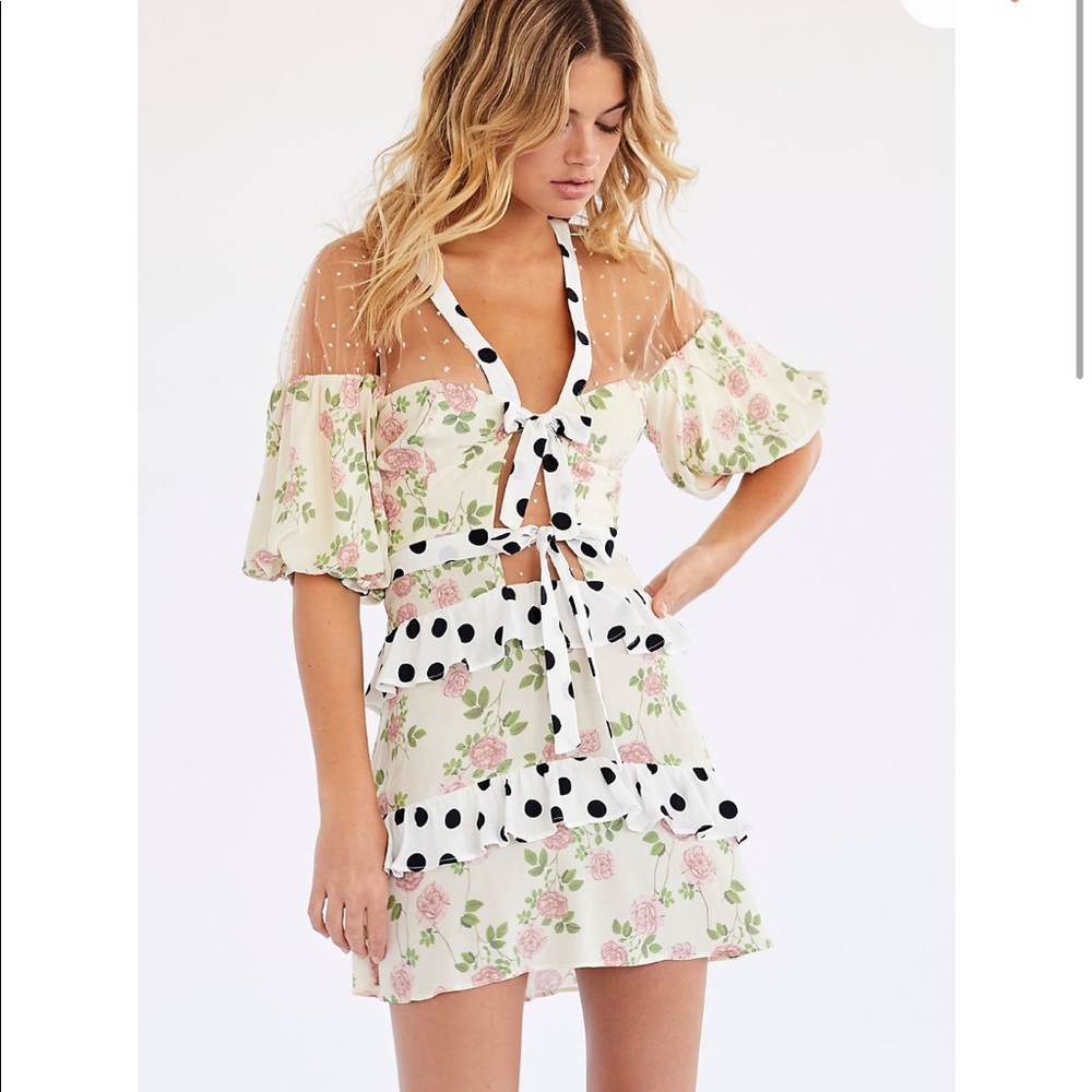 For Love and Lemons Butterscotch Tiered Mini Dress